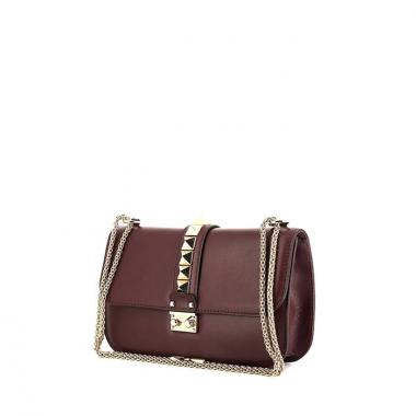 Borsa Valentino Garavani Rockstud Lock in pelle bordeaux
