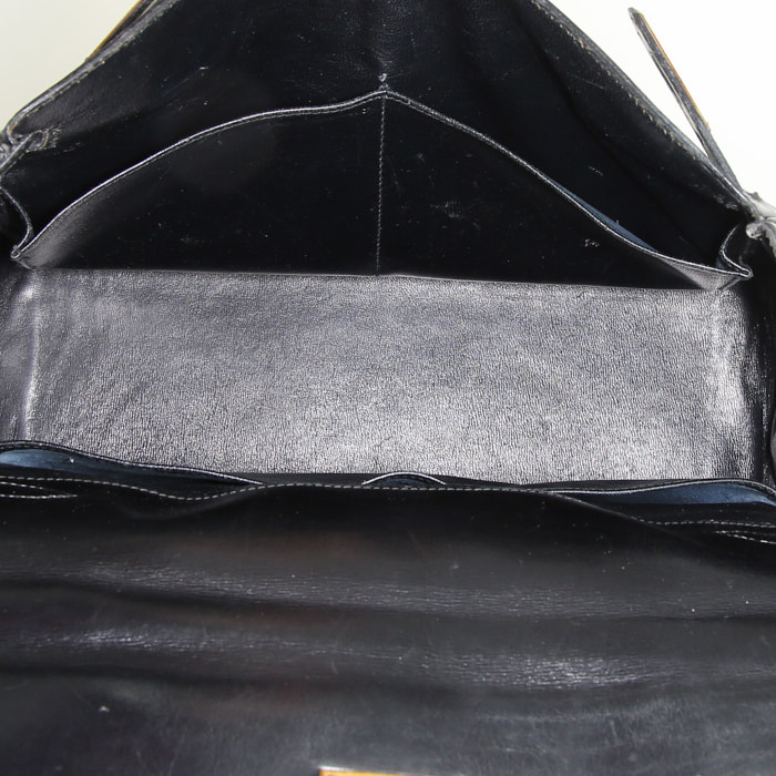 Bolso de mano Hermes Kelly 32 cm en cuero box negro - Detail D3