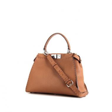 Fendi Peekaboo Selleria medium model handbag in brown grained leather