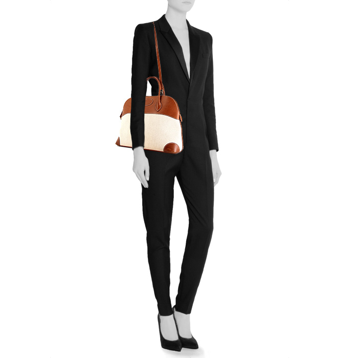 Borsa Hermes Bolide in tela beige e pelle Barenia gold - Detail D2