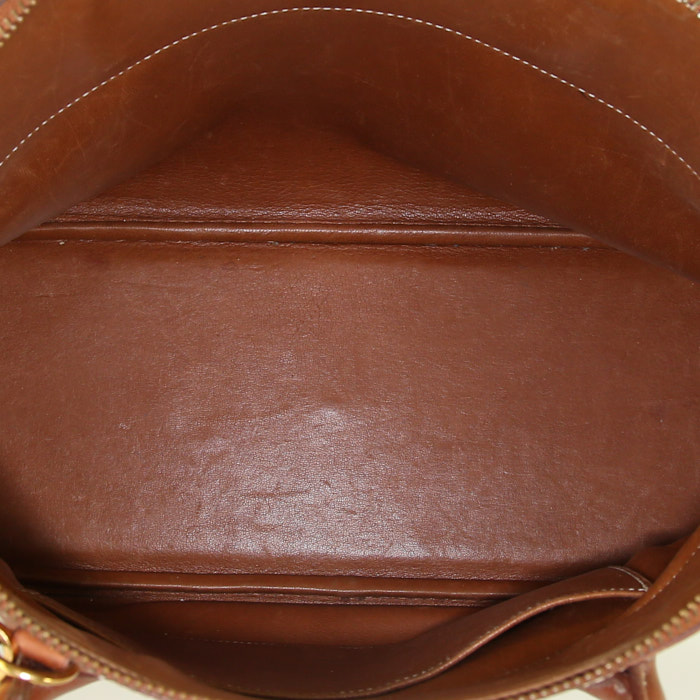Hermes Bolide handbag in beige canvas and gold Barenia leather - Detail D3
