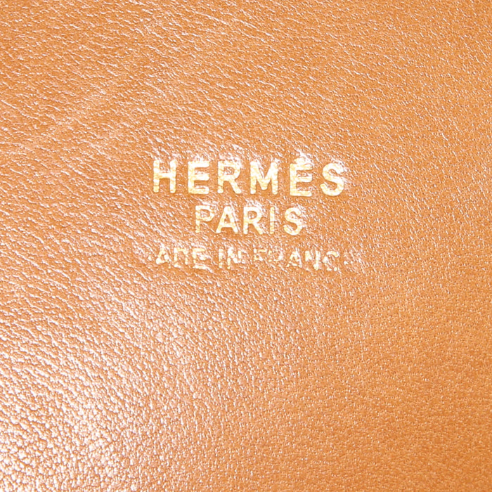 Hermes Bolide handbag in beige canvas and gold Barenia leather - Detail D4