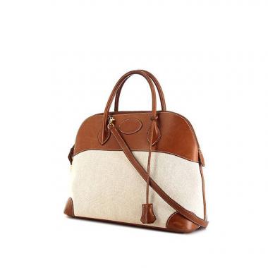 Borsa Hermes Bolide in tela beige e pelle Barenia gold