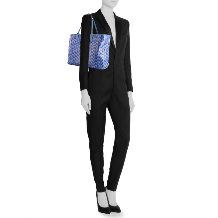 Bolso Cabás Goyard Saint-Louis en lona monogram azul y cuero azul - Detail D1