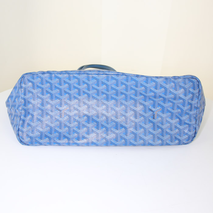Goyard Saint-Louis shopping bag in blue logo canvas and blue leather - Detail D4