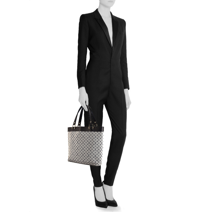 Louis Vuitton Lucille shopping bag in grey blue monogram canvas and dark blue leather - Detail D1