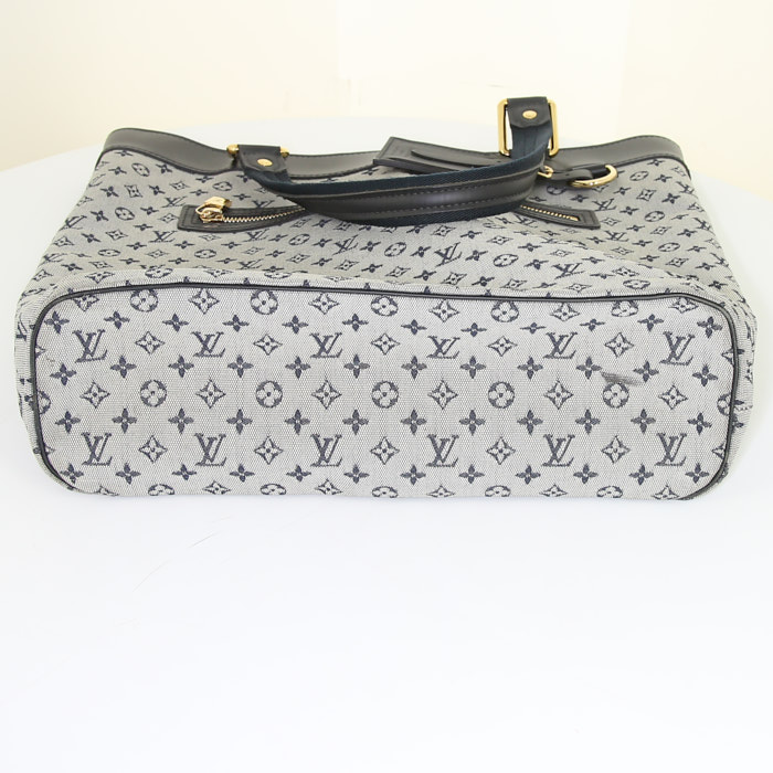 Sac cabas Louis Vuitton Lucille en tissu monogram bleu-gris et cuir bleu-foncé - Detail D4