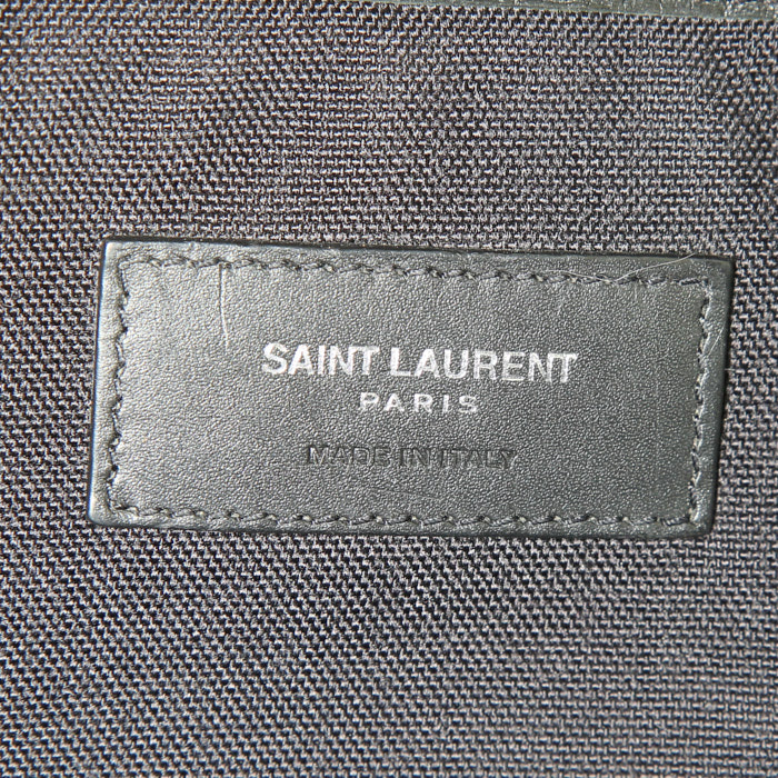 Zaino Saint Laurent in tela nera con motivo e pelle nera - Detail D3