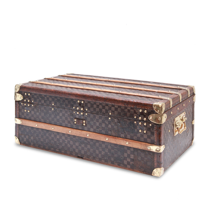 Malle Louis Vuitton Malle Cabine en toile damier et cuir naturel - Detail D1