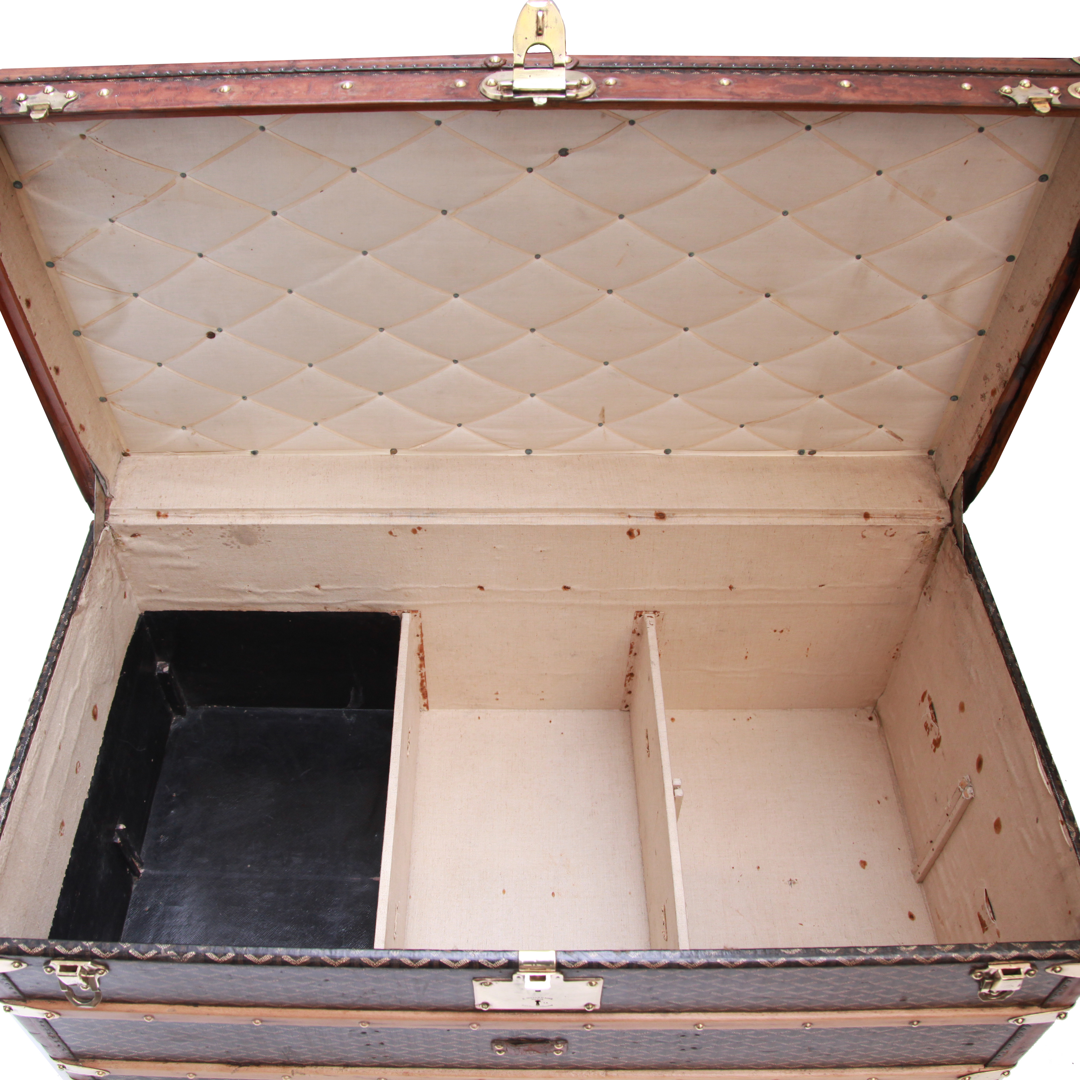 Malle à courrier Goyard en toile Goyardine et cuir naturel - Detail D2