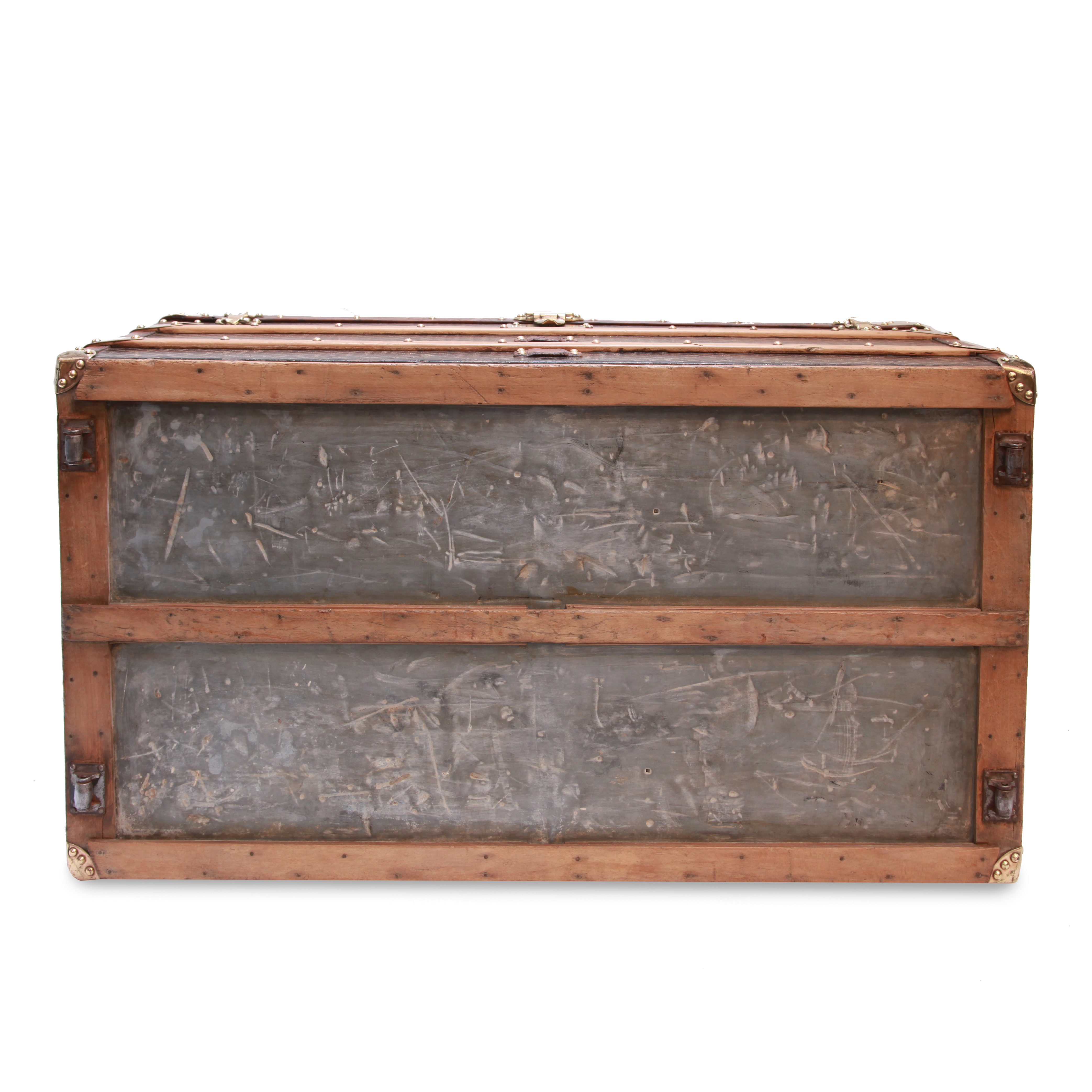 Malle à courrier Goyard en toile Goyardine et cuir naturel - Detail D4