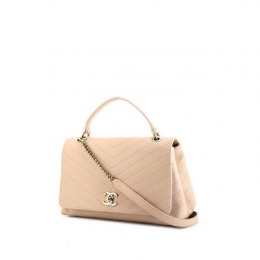 Borsa Chanel Chic Top in pelle trapuntata a zigzag beige
