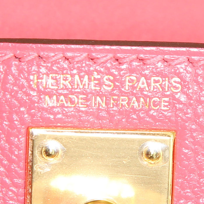 Bolso de mano Hermes Kelly 20 cm modelo pequeño en cuero Rose Lipstick - Detail D4