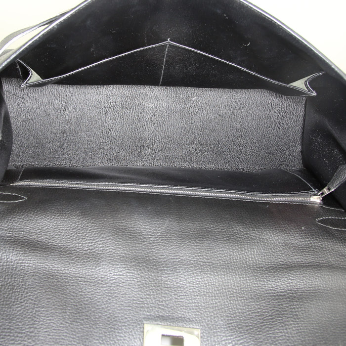 Hermes Kelly 40 cm handbag in black grained leather - Detail D3