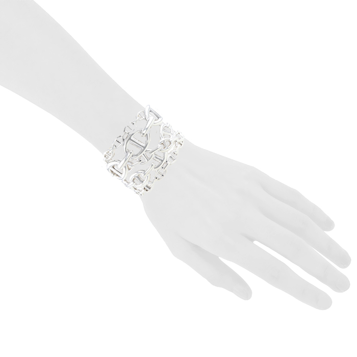 Hermès Chaine d'ancre enchainée large model cuff bracelet in silver - Detail D1