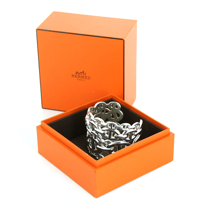 Hermès Chaine d'ancre enchainée large model cuff bracelet in silver - Detail D2