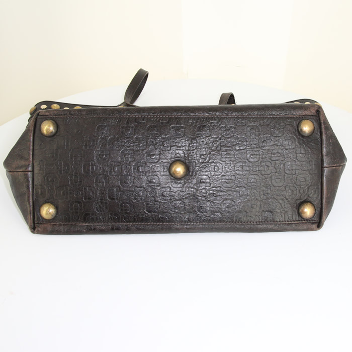 Sac à main Gucci Babouska en cuir monogram empreinte marron - Detail D4