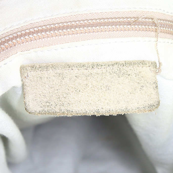Saint Laurent Vintage shoulder bag in blue denim canvas and beige suede - Detail D3