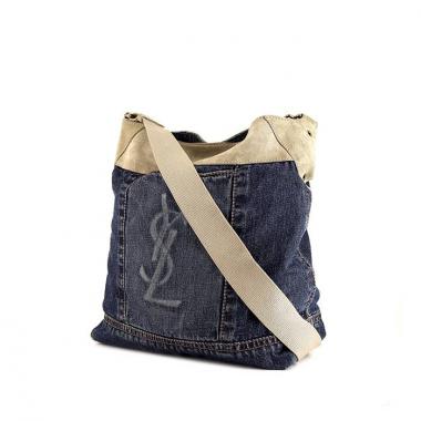 Saint Laurent Vintage shoulder bag in blue denim canvas and beige suede