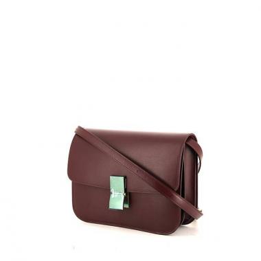 Bolso de mano Celine Classic Box en cuero box color burdeos