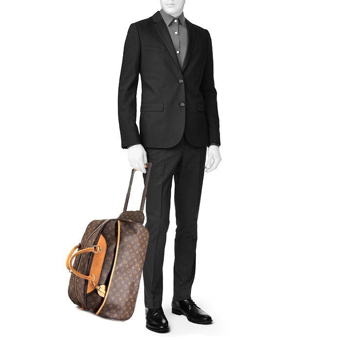 Borsa da viaggio Louis Vuitton Eole in tela monogram cerata marrone e pelle naturale - Detail D2