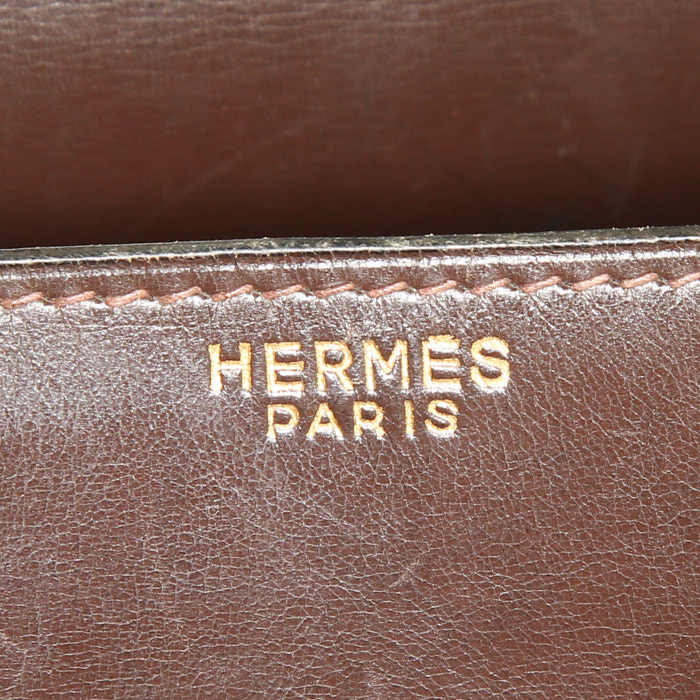 Hermes Monaco handbag in brown box leather - Detail D3