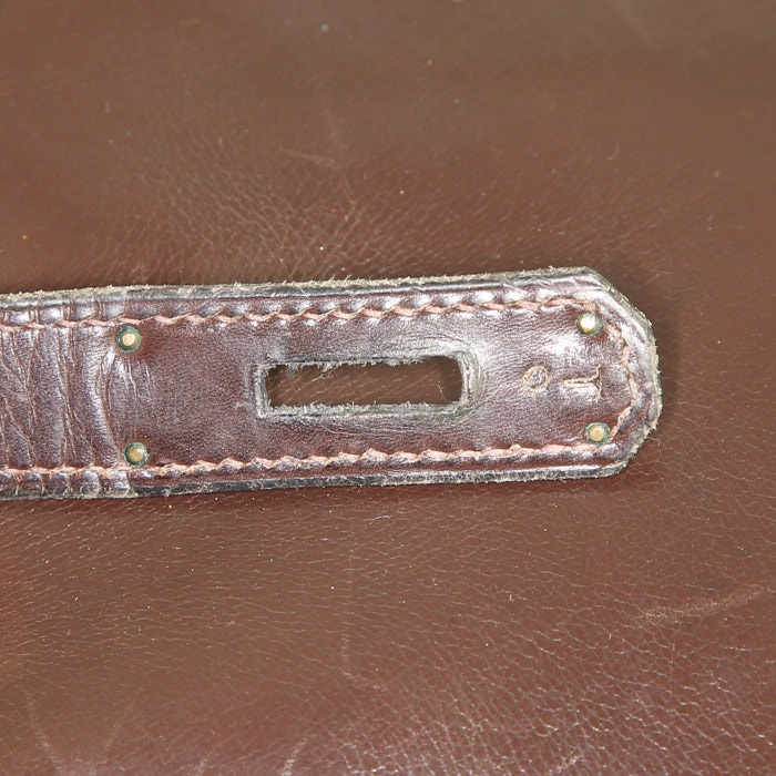 Hermes Monaco handbag in brown box leather - Detail D4