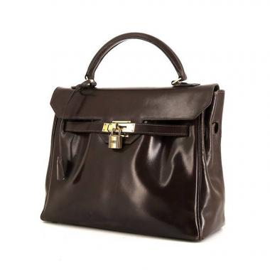 Hermes Monaco handbag in brown box leather