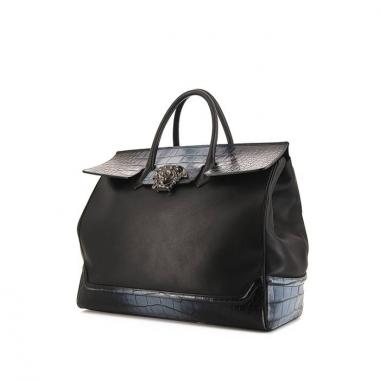 Bolso 24 horas Versace Palazzo Empire modelo grande en cuero negro y azul y cuero negro