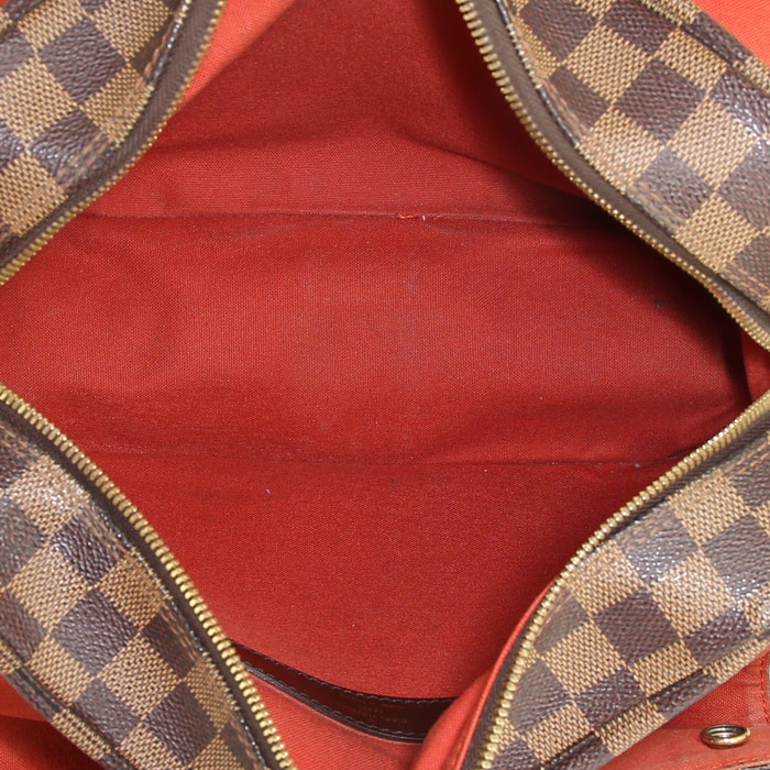 Sac bandoulière Louis Vuitton Naviglio en toile damier ébène et cuir marron - Detail D2