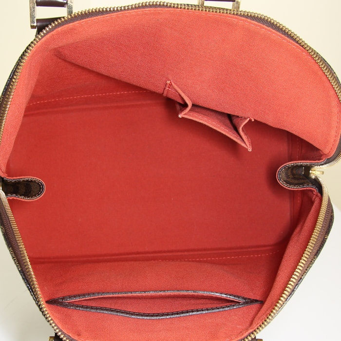 Borsa Louis Vuitton Alma in tela a scacchi marrone e pelle marrone - Detail D2