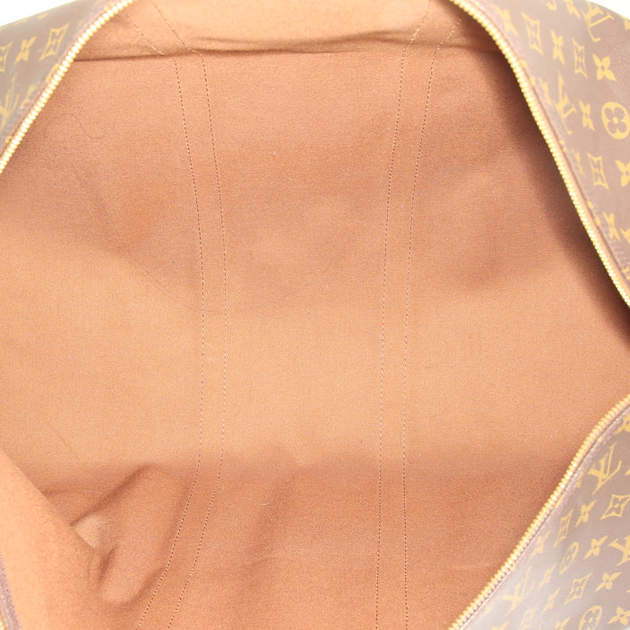 Bolsa de viaje Louis Vuitton  Keepall 60 en lona Monogram marrón y cuero natural - Detail D2
