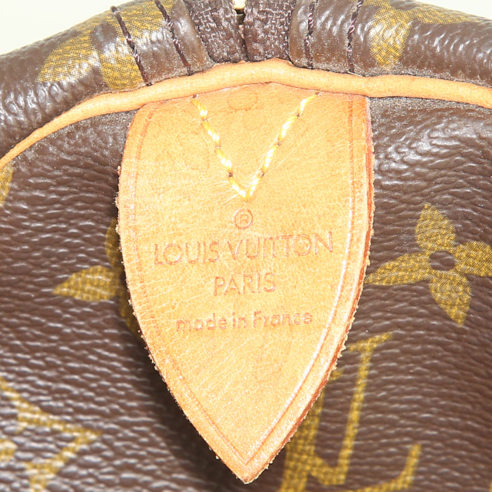 Sac de voyage Louis Vuitton  Keepall 60 en toile monogram marron et cuir naturel - Detail D3