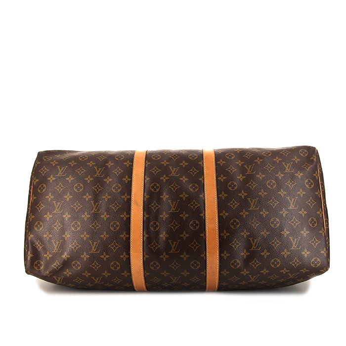Louis Vuitton  Keepall 60 travel bag  in brown monogram canvas  and natural leather - Detail D4
