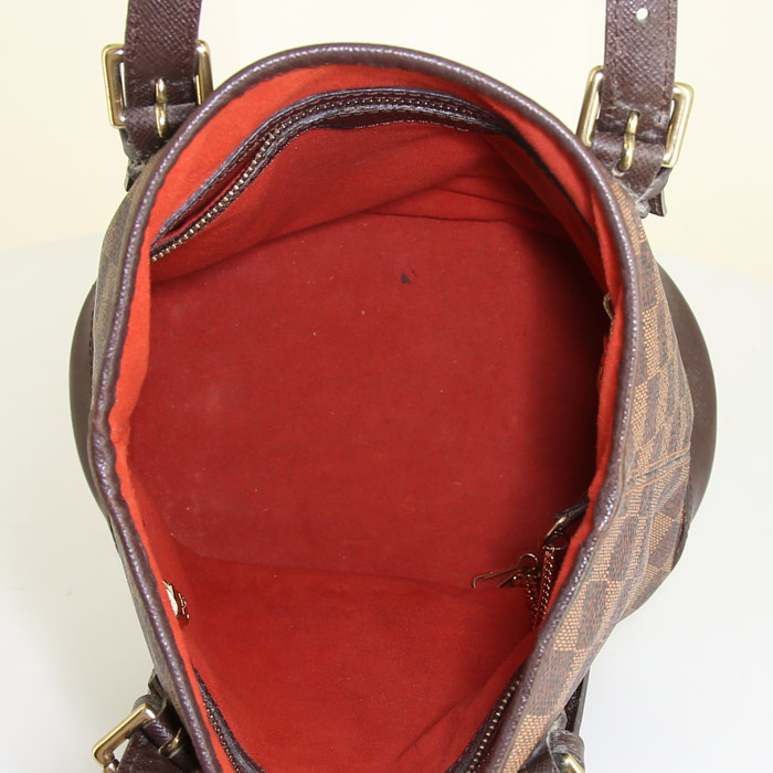 Louis Vuitton petit Bucket shopping bag in brown damier canvas and brown leather - Detail D2