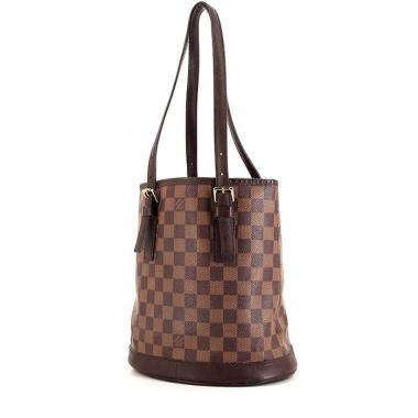 Bolso Cabás Louis Vuitton petit Bucket en lona a cuadros marrón y cuero marrón