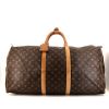 Bolsa de viaje Louis Vuitton  Keepall 60 en lona Monogram marrón y cuero natural - 360 thumbnail