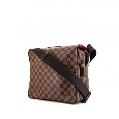 Borsa a tracolla Louis Vuitton Naviglio in tela cerata con motivo a scacchi marrone e pelle marrone