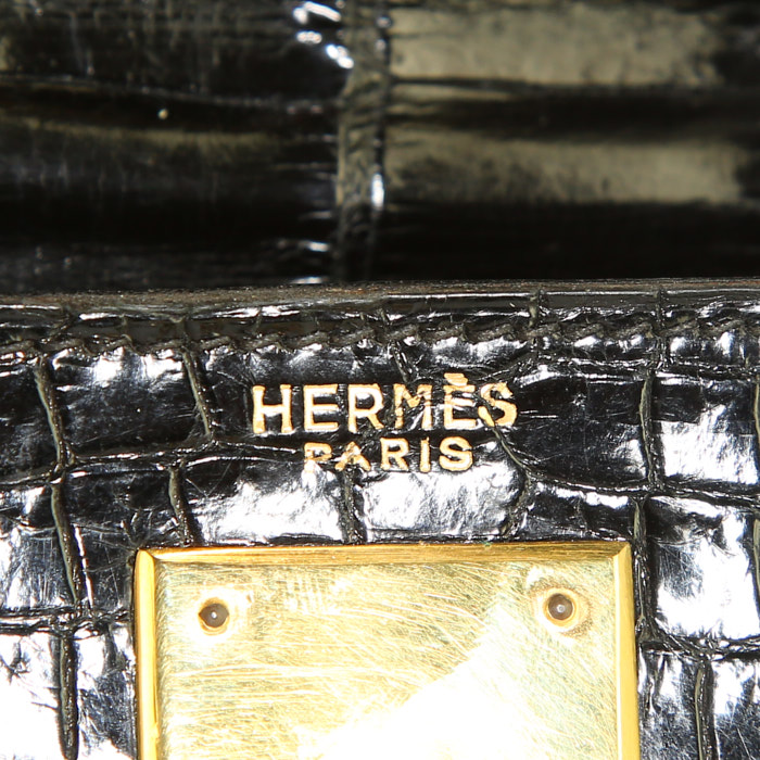Hermes Kelly 28 cm bag worn on the shoulder or carried in the hand in black porosus crocodile - Detail D3