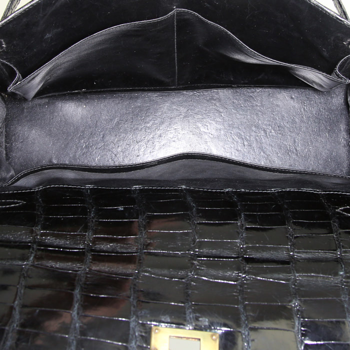 Bolso de mano Hermes Kelly 32 cm en cocodrilo porosus negro - Detail D2