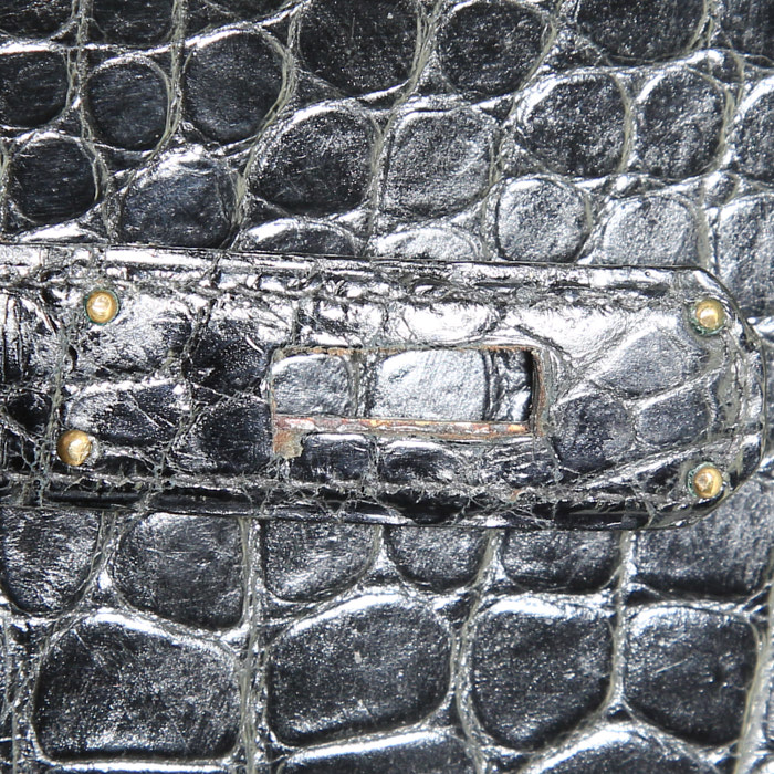 Borsa Hermes Kelly 32 cm in coccodrillo marino nero - Detail D4