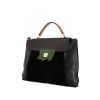 Hermès Vintage briefcase in black leather and green lizzard - 00pp thumbnail