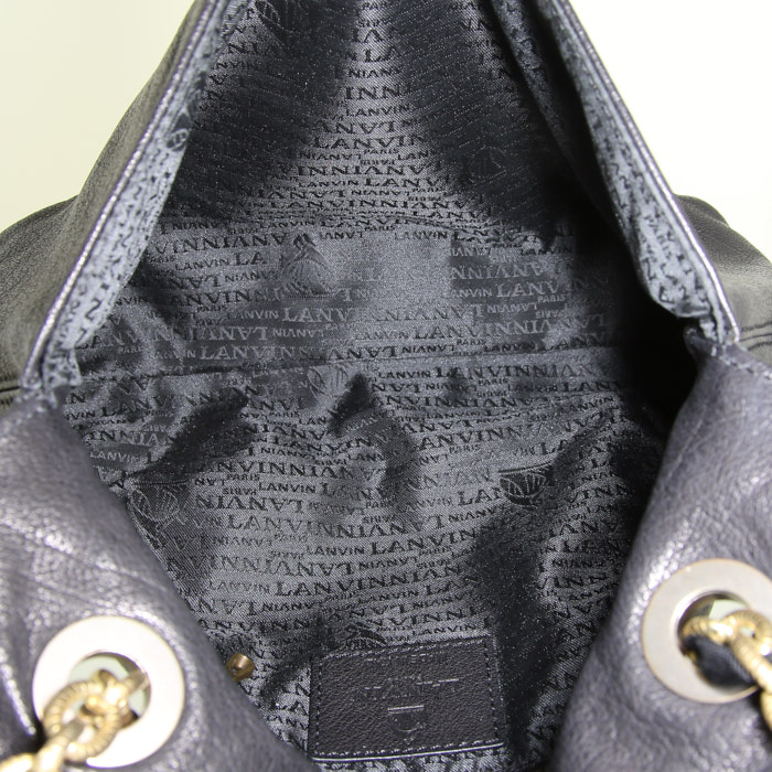 Lanvin Happy handbag in black grained leather - Detail D2