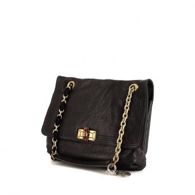 Bolso de mano Lanvin Happy en cuero granulado negro