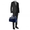 Bolsa de viaje Hermès Valparaiso en lona azul y cuero azul - Detail D1 thumbnail