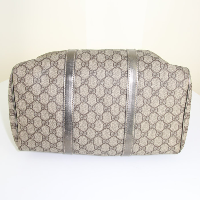 Gucci Joy Boston handbag in beige logo canvas and silver patent leather - Detail D4