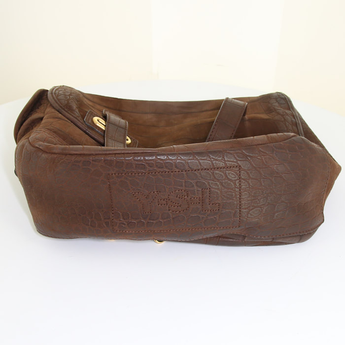 Saint Laurent Besace Messenger shoulder bag in brown suede - Detail D4