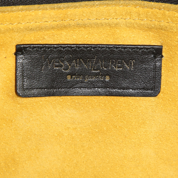 Yves Saint Laurent Muse Two large model handbag in grey canvas and black patent leather - Detail D3