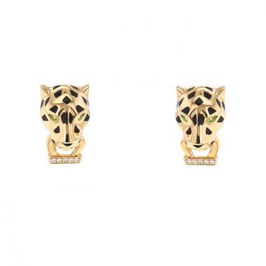 Pendientes Cartier Panthère en oro amarillo,  ónix y esmalte negro y en tsavoritas