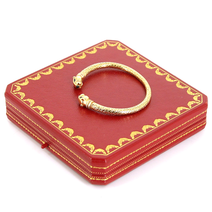 Bracelet époque années 90 semi-rigide Cartier Panthère en or jaune,  diamants et saphirs - Detail D2